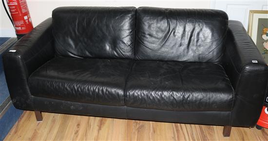 A Habitat black leather sofa W.190cm